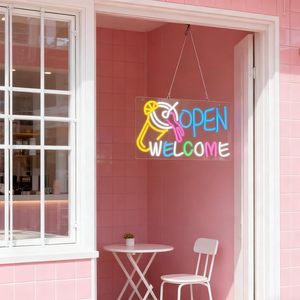 Letreros de bienvenida abiertos, neón LED regulable, alimentado por USB, luz ambiental, decoración para escaparates, luz indicadora de calle, personalizado 5v - Product Image 2