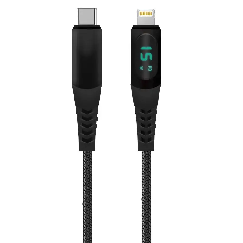 LED Power Display Fast Charging 480Mbps Data Transmission USB Type C to L nylon braided Cable