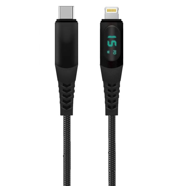 LED Power Display Fast Charging 480Mbps Data Transmission USB Type C to L Nylon Braided Cable