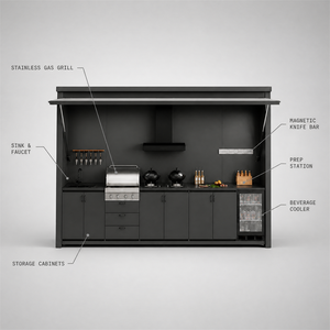Pergola couverte pour cuisine extérieure avec four à pizza, barbecue <span class=keywords><strong>Kamado</strong></span>, plan de travail en granit, station de cuisson BBQ personnalisée pour villa côtière - Product Image 4