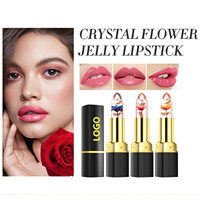 Crayon Baume à Lèvres Personnalisé Fleur, Rouge à Lèvres Gelée Effet Feuille à Changement de Couleur, Maquillage Hydratant Or Waterproof Femme 3.2g