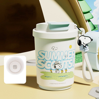 Mug à café Snoopys en acier inoxydable avec intérieur en céramique, gobelet isotherme à double usage, couvercle rabattable, tasse à eau portable avec cordon de dessin animé