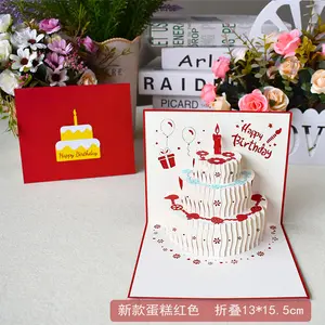 Venda por atacado de novos cartões criativos de bênção de bolo de aniversário cartões estereoscópicos 3D