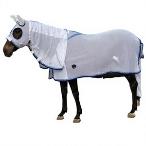 Manta Ligera de Malla para Caballo con Protección Grande para la Cola, para Verano y Exteriores, con Ribete Blanco, Rojo y Azul, Equipo Ecuestre - Product Image 5