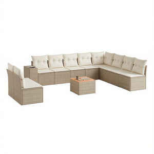 Ensemble de canapés de jardin en rotin beige, grand mobilier de patio extérieur, design contemporain, coussins en mousse haute densité - Product Image 1