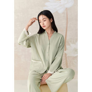 Anzhiban Ensemble de pyjamas pour femmes avec coussinets de poitrine Printemps et automne Style rétro et à la mode Manches longues <span class=keywords><strong>Homewear</strong></span> pour dames/filles - Product Image 1