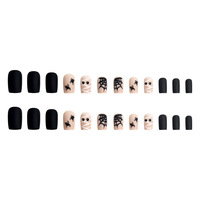 Lot de 24 faux ongles en acrylique noir mat, forme cercueil, faits à la main, à presser, pour fête d'Halloween, motifs créatifs momie et araignée, réutilisables