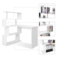 Bureau d'ordinateur convertible en L, pliable et réglable, avec tiroir, design peu encombrant, étagères et armoires extérieures, à assembler