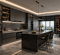 Meuble de cuisine modulaire de luxe pour villas, appartements et projets commerciaux, armoire en bois sur mesure, îlot, plan de travail en pierre frittée, robinet