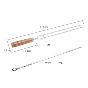 Commercio all'ingrosso 10 pz <span class=keywords><strong>in</strong></span> <span class=keywords><strong>acciaio</strong></span> <span class=keywords><strong>inox</strong></span> BBQ Kebab spiedino bastoncini manico <span class=keywords><strong>in</strong></span> legno per <span class=keywords><strong>Barbecue</strong></span> - Product Image 2