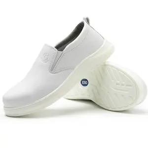 防滑带塑料脚趾保护的ESD洁净室防滑白色安全鞋