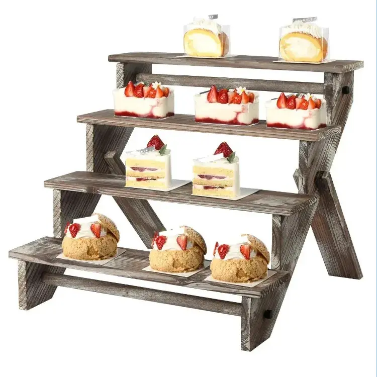 4-stufiges Holztreppen-Regal Auslage-Rack tragbarer hölzerner Cupcake-Ständer für Handwerksmesse Auslage