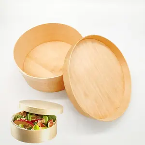 Scatola di imballaggio da asporto usa e getta che serve tazza di zuppa di riso rotonda in legno insalatiera ciotola di Noodle scatola di torta in legno