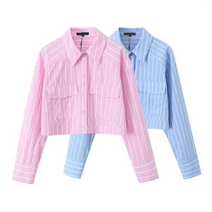 MYST&ZA Chemise Courte Rayée en Popeline à Col Revers et Manches Longues, Coupe Slim, Nouvelle Collection Printemps-Été 2024 pour Femme, Style Vintage, Écologique - Product Image 2