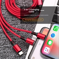 Câble de charge USB 3-en-1 en nylon tressé à charge rapide 3A avec logo personnalisé, directement de l'usine, pour téléphones mobiles