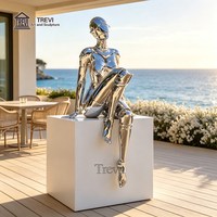 Scultura Robot Moderna Lucida a Specchio, Statua Artistica in Metallo per Esterni, Decorazione Commerciale da Giardino, Vendita all'Ingrosso, Fabbrica OEM