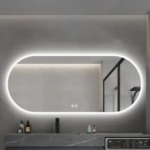 Miroir intelligent de salle de bain multifonction LED tricolore tactile avec éliminateur de brume