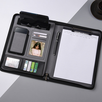 Portafolio de Cuero Personalizado A4, Carpeta Ejecutiva de Tapa Dura en Negro con Logotipo Cosido para Reuniones de Negocios