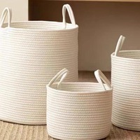 Panier personnalisé en corde de coton tissé à la main, grande capacité, avec fermeture à cordon, pour vêtements sales et rangement de jouets