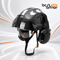 Casque de sécurité certifié ANSI Z87+ à motif fibre de carbone avec visières doubles relevables et protège-oreilles intégrés pour les journées de travail intensive