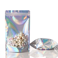 Sacs refermables en plastique biodégradable et recyclable personnalisés avec logo imprimé en gravure 6,5*9 cm, un côté transparent BOPP/VMPET/PE, boucles d'oreilles arc-en-ciel