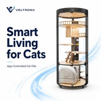 Grande cage pour chat en verre et bois massif pour l'intérieur, villa pour chat en bois avec vue à 360° toute saison et fermeture à bouton
