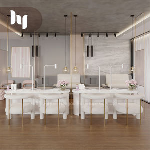 Meja Manikur <span class=keywords><strong>Salon</strong></span> Mewah Ekonomis Berbahan Besi dengan Permukaan Marmer, Dapat Disesuaikan Warna dan Cahayanya - Product Image 4