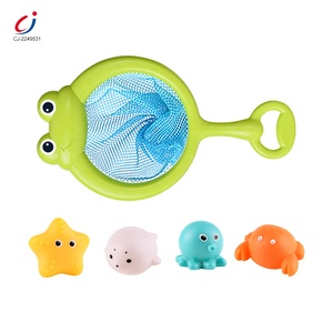 Jouet <span class=keywords><strong>de</strong></span> <span class=keywords><strong>bain</strong></span> pour bébé avec <span class=keywords><strong>filet</strong></span> <span class=keywords><strong>de</strong></span> pêche, animaux marins lumineux LED amusants en vinyle et caoutchouc pour jouer à la pêche dans l'eau - Product Image 1