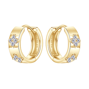 Pendientes de Aro Redondos de Plata de Ley 925 con Moissanita y Trébol de Cuatro Hojas para Mujer, Aros Anchos y Modernos, Joyería Fina de Moda - Product Image 1