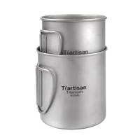 NB FAVOUR Tasse de camping ultralégère en titane avec poignée pliable, capacité 300ml/400ml, couvercle à motif rond, accessoire de cuisine d'extérieur
