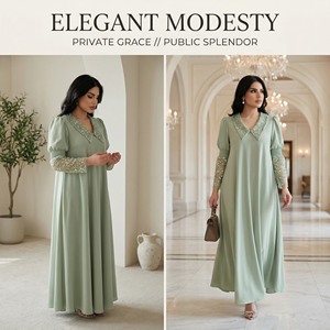 Sage Green <b>Eid</b> <b>Dress</b> <b>for</b> Women Beaded Modest Maxi <b>for</b> Boutique ODM Buyers - Product Image 4