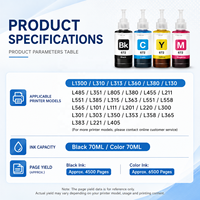 Tinta de Recarga T672 para Impresoras Epson L380 L360 L310 L1300 L313 L455 L565 L130 L351 L363 L383 EcoTank, Juego de Botellas de Tinta