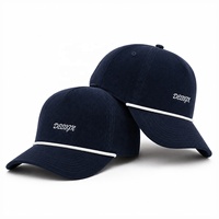 Gorras de béisbol de pana de estilo casual con etiqueta privada, tejido de pana fina con nervaduras, corona de cordón, visera trenzada y cierre deslizante metálico