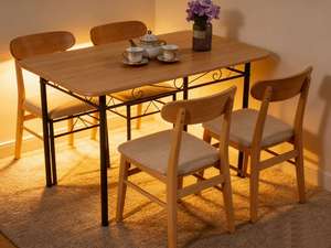 ชุดเก้าอี้ครัว 5 ตัว โครงเหล็กทรงสี่เหลี่ยมผืนผ้า พร้อมแผ่นไม้และเบาะรองนั่ง ลดราคาพิเศษ - Product Image 2