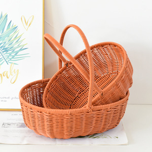 Handmade Woven Rattan <b>Basket</b> Round Large For Fruit Storage Kitchen Use - Product Image 2
