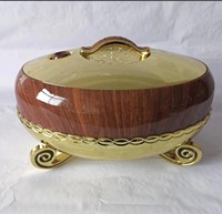 Ensemble de 3 récipients alimentaires vintage grande taille 4L 5L 6L, corps imitation bois, chauffe-plat isotherme avec base dorée