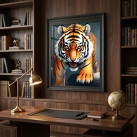 Kit de Peinture Diamant 5D Tigre Rugissant en Close-up, Kit Complet DIY pour Adultes Débutants 40x40cm