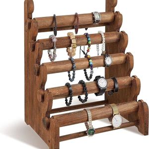 Exhibidor de Joyería de Madera Sólida de 5 Niveles, Organizador de Relojes y Pulseras, Color Madera Natural - Product Image 2