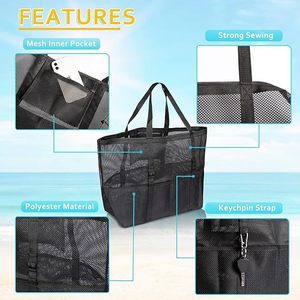 Bolsa de Playa de Malla de Nailon de Gran Capacidad con 8 Bolsillos y Cierre de Cordón, para Guardar Juguetes de Baño, Ideal para Viajes a la Playa y Vacaciones - Product Image 3