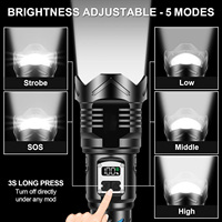 Linterna LED de Largo Alcance, Nueva Pantalla Digital, Luz Potente Recargable, Ultra Brillante, Interruptor Doble, Linterna para Exteriores