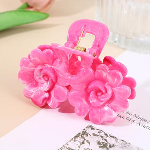 Pince à cheveux rose de 8 cm, dégradé de couleurs bonbon, double fleur, pour femmes - Product Image 6