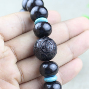Black Sandalwood Beads <b>Bracelet</b> 14Mm Abacus Design Carved Buddha Men Women Gift Jewelry - Product Image 4