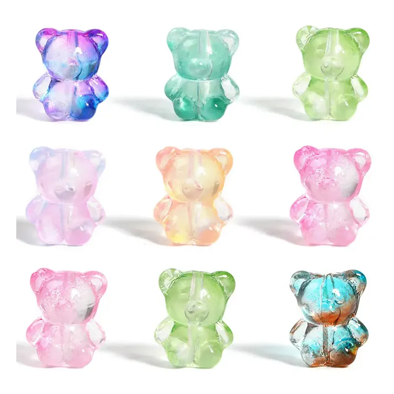 Transparent Acrylic 10 Colored Beads Bear Bunny Bow DIY Children Headdress Rabbit Bear Loose Beads Band Hair Rope Accessories