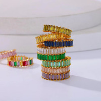 Anillos de Acero Inoxidable Chapados en Oro de 18k con Circonitas Cúbicas AAA de Alta Gama, Resistentes al Deslustre, con Diseño Baguette, a la Moda, Impermeables, Joyería de Oro