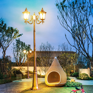 Outdoor Iron Garden Lamp <b>Post</b> LED <b>Solar</b> Powered Dimmable Warm White Glass Shade IP66 AC 220V 2700K Motion Sensor - Product Image 5