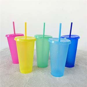 Gobelets en plastique de 16 oz à paroi simple, couleur unie, réutilisables, anti-fuite, avec couvercle et paille pour les fêtes - Product Image 1