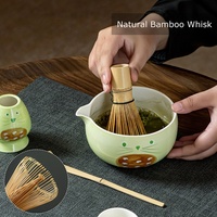 Nouvel ensemble de bols à matcha en céramique, peints à la main, motif chat mignon, résistant à la chaleur, style Dynastie Song, avec fouet à thé et mélangeur pour usage domestique