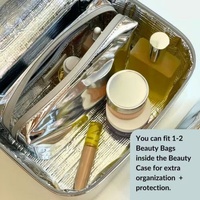 PU cuir métallisé argent fermeture éclair sac cosmétique personnalisé maquillage de luxe en relief sacs cosmétiques sac de lavage pour voyage pour les femmes