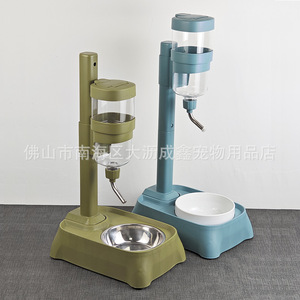 Dispensador automático de agua para mascotas con tazón de acero inoxidable y tazón de cerámica para gatos y perros en verde oliva y azul lago - Product Image 2