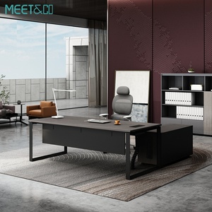 Bureau de direction moderne de luxe en forme de L pour manager/PDG, extensible, contemporain, pour bureau/villa/maison, en MDF et métal - Product Image 3